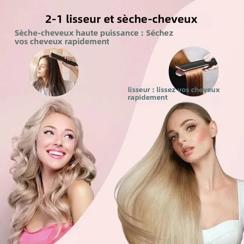 2-in-1 Hair Straightener and Dryer Combo - Negative Ion Heating Flat Iron for Quick, Long - Lasting Hair Styling at Home，salon