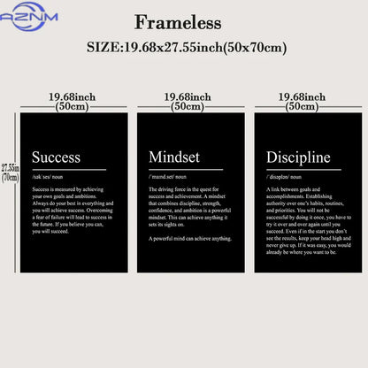 3pcs Motivational Mindset Definition Wall Art, Inspirational Quote Canvas Print for Office Home Decor, Modern Typography Poste
