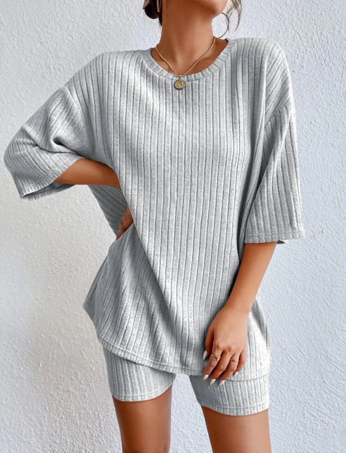 Spring Summer Short Sleeve T Shirt Short Pants Two Piece Set Women Casual Loose O Neck Top High Waist Tracksuit Female Outfits