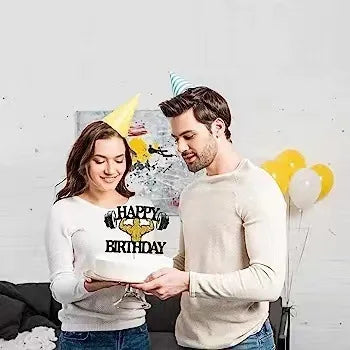 Weightlifting Cake Topper Happy Birthday Sports Pump Iron Kids Boy Man Party Baby Shower Cupcake Decoration Baking Supplies DIY