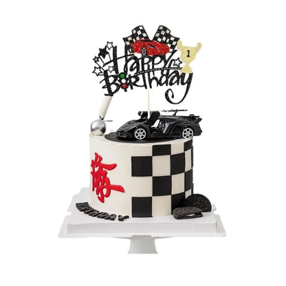 Cake Topper Racing Car Flag Happy Birthday Sports Car Theme Boy Man Party Baby Shower Cupcake Decoration Baking Supplies Stars
