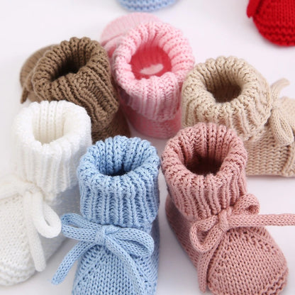 Baby Shoes Knitted Infant Child Bed Footwear 0-12M Cute Turn-down Breathable Newborn Boys Girls Walk Boots Fashion Solid Bandage
