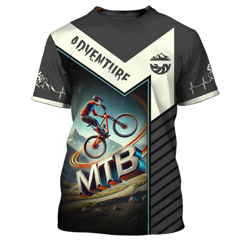 Outdoor Mountain Bike Sport Theme Printed Short-sleeve T-shirt Breathable Casual Sport Top for Cycling Enthusiasts