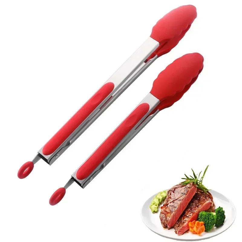 430 Stainless Steel Food Clip Equipped with Heat-resistant Silicone Kitchen Tongs Bbq Barbecue And Steak Frying Tool Holder
