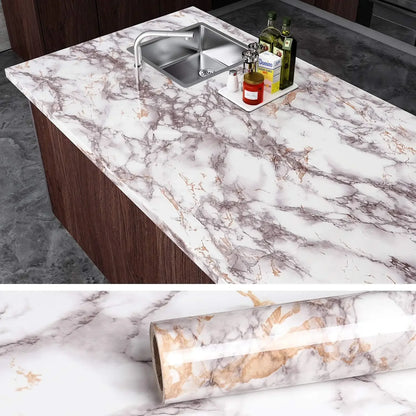 Marble Self Adhesive Foil Wallpaper for Desktop Cabinet Decor PET Paper in Rolls Waterproof Oil Proof Stickers for Kitchen Wall