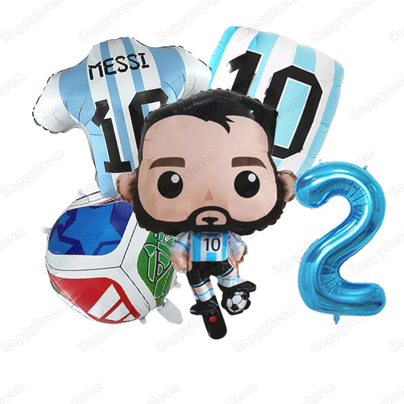 5Pcs Messi Soccer Birthday Aluminum Film Balloons Set Football Themed Birthday Party Decoration Supplies Party Photo Prop