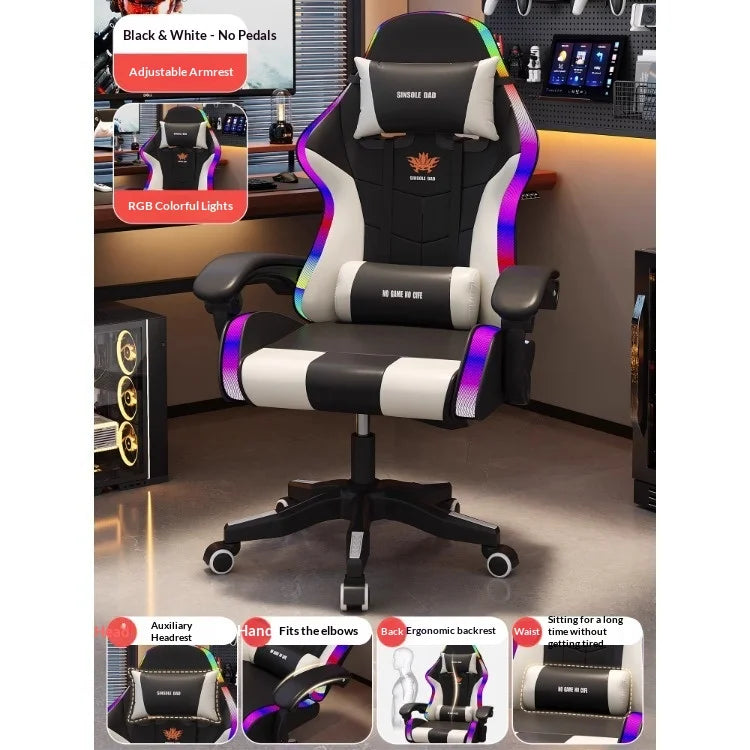 Gaming Chair Ergonomic LED Light Recliner Computer Office Chair Adjustable Lumbar Headrest Armrest Home Bedroom Gamer Chair