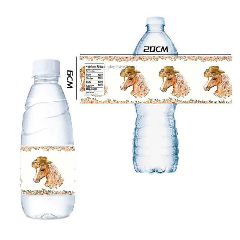 Floral Horse Stickers Party Supplies Tableware Bottle Stickers Set Cowgirl Western Horse Labels Birthday Party Decorations
