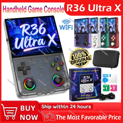 R36 Ultra X Retro Handheld Game Player WiFi Open Source Linux System 4.5" IPS Screen Hall Effect Emulator Wireless Gamepad Gift