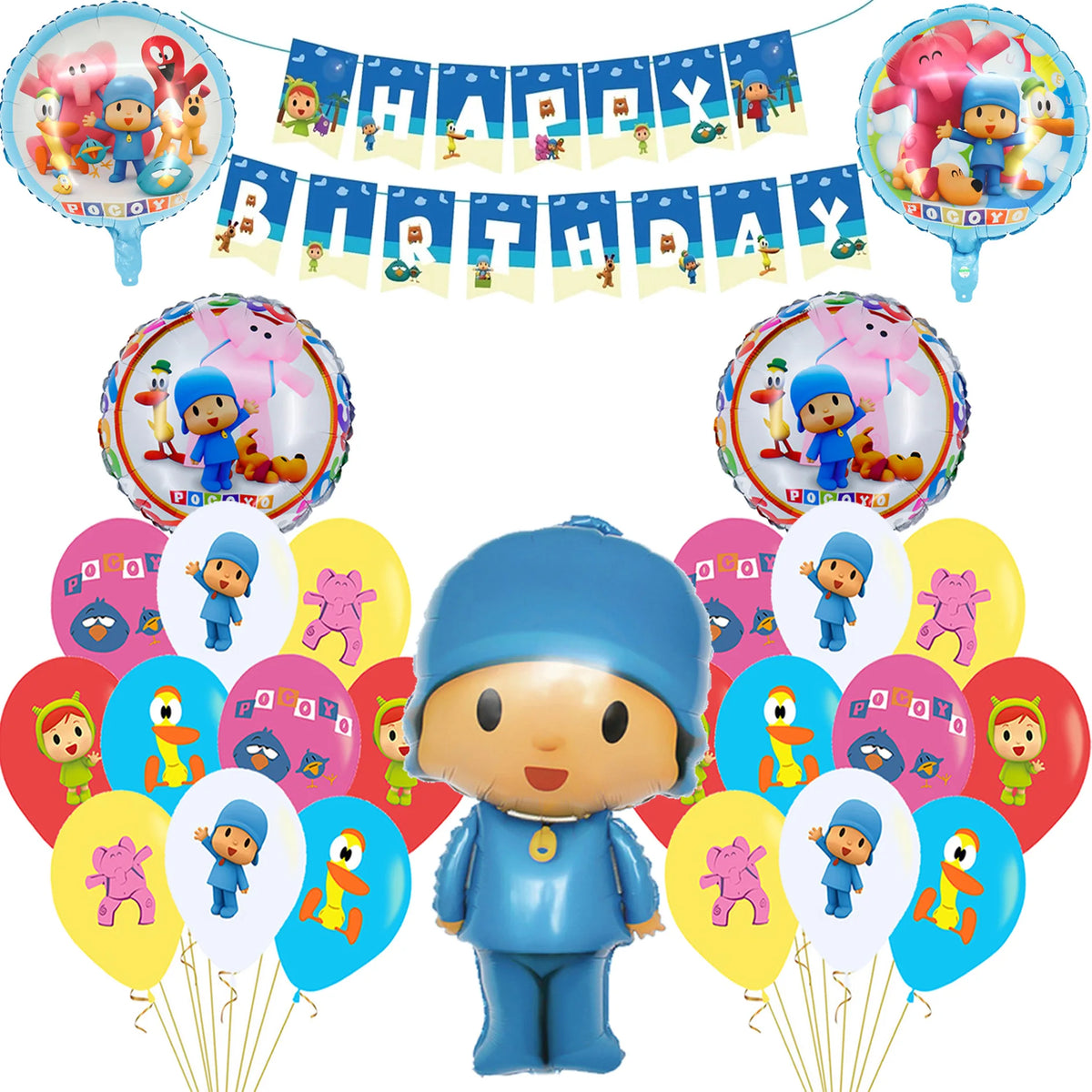 Pocoyoed Foil Air Balloons Eily Pato Latex Ballons Elephant PP Party Happy Birthday Banner Baby Shower Decoration Kids Boys Toys