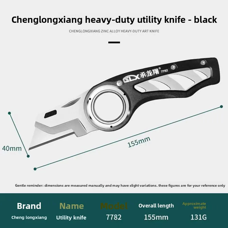 Folding Utility Knife – Heavy-Duty Box Cutter with Aluminum Body, Quick-Change Blades Anti-Slip Finger Loop Grip