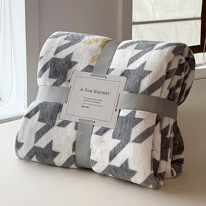 Thick Thow Blanket Geometic Style Reactive Printed Flannel Fleece Blanket for Beds Single/Queen/King Plush Plaids Sofa Plaid Bed