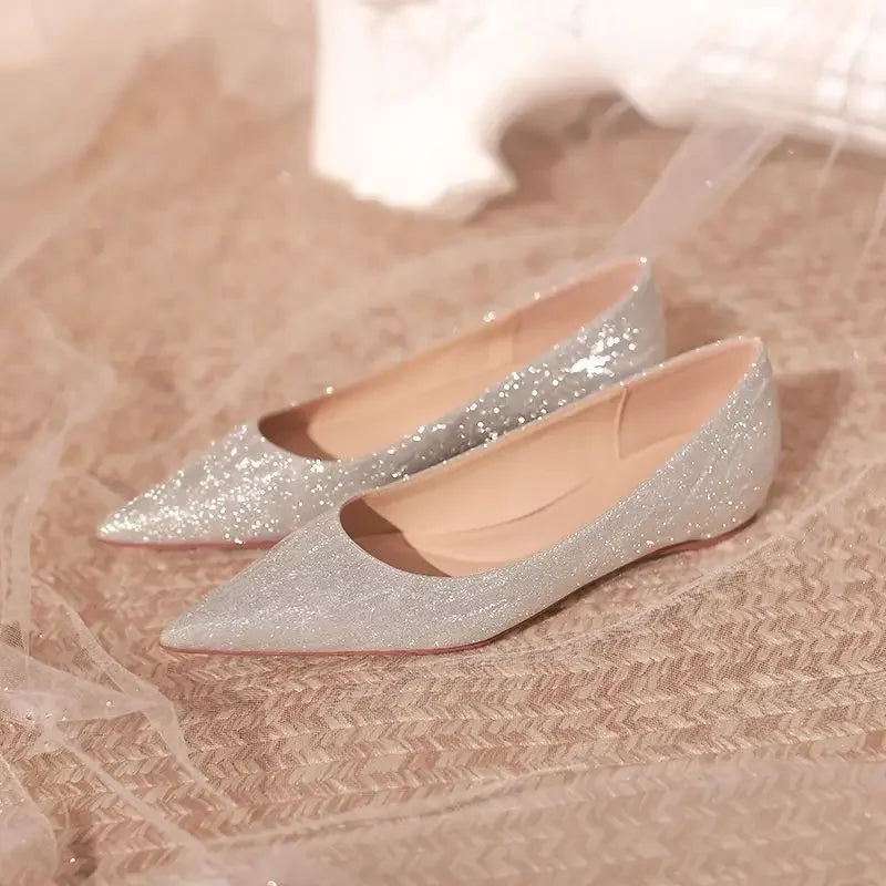 Woman Flats Gold Wedding Bride Shoe Pointed Toe Sexy Shoes For Women High Quality Fashion Novelties Offer 39 Genuine Mark On