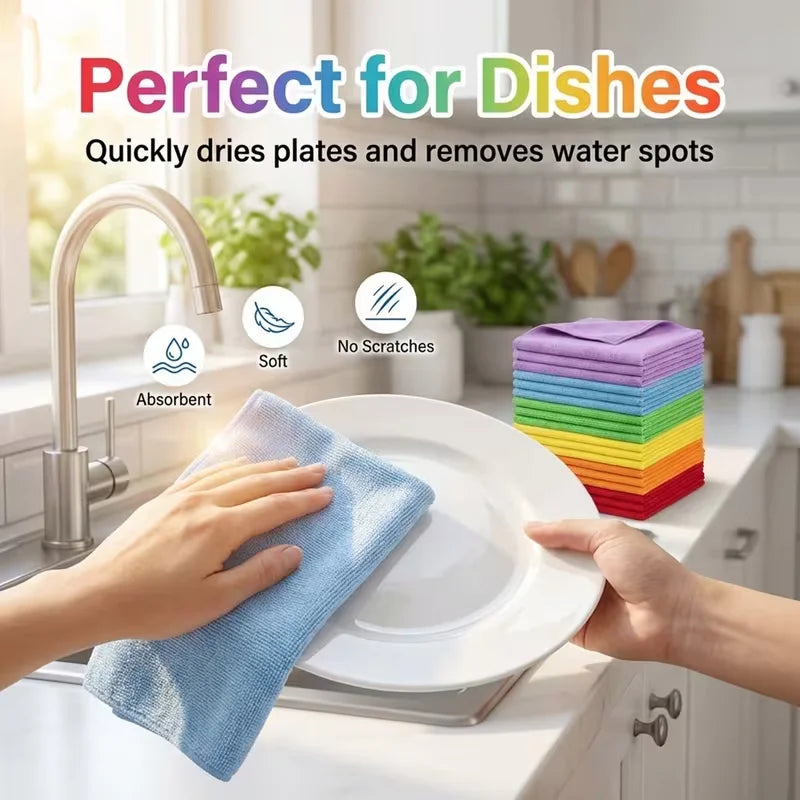 40/20/15/10/5pcs multi-purpose ultra-fine fiber cleaning towels, reusable cleaning cloth - absorbent, durable, fast drying