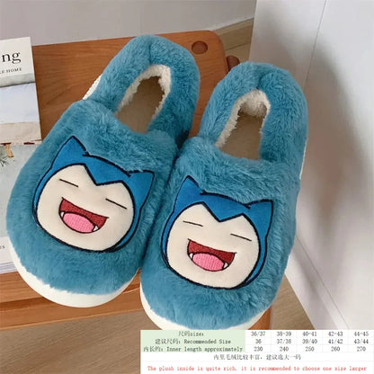 Popular anime Pokemon Pikachu Eevee Couple Cotton Slippers Winter Cute Cartoon Men Women Shoes with Velvet Insulation Anti slip