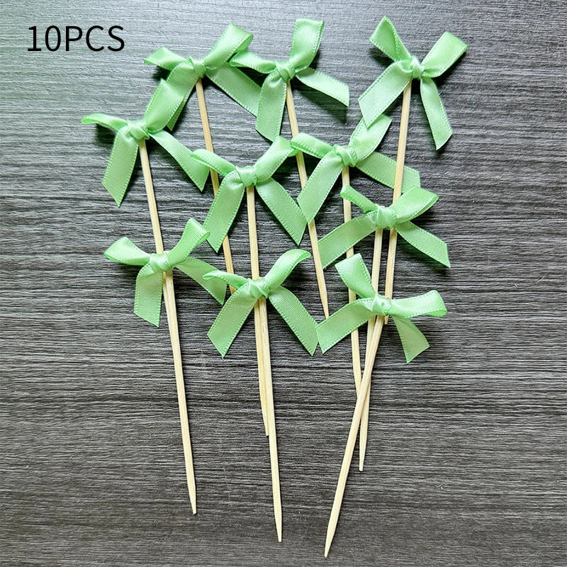 10pcs Pink Bow Cupcake Topper Plugin Dessert Baking Decoration Birthday Themed Party Cake Top Cover Bow Dessert Topper Decor