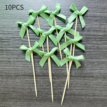10pcs Pink Bow Cupcake Topper Plugin Dessert Baking Decoration Birthday Themed Party Cake Top Cover Bow Dessert Topper Decor