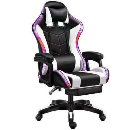 Colorful reclining massage gaming chair with lights and speakers
