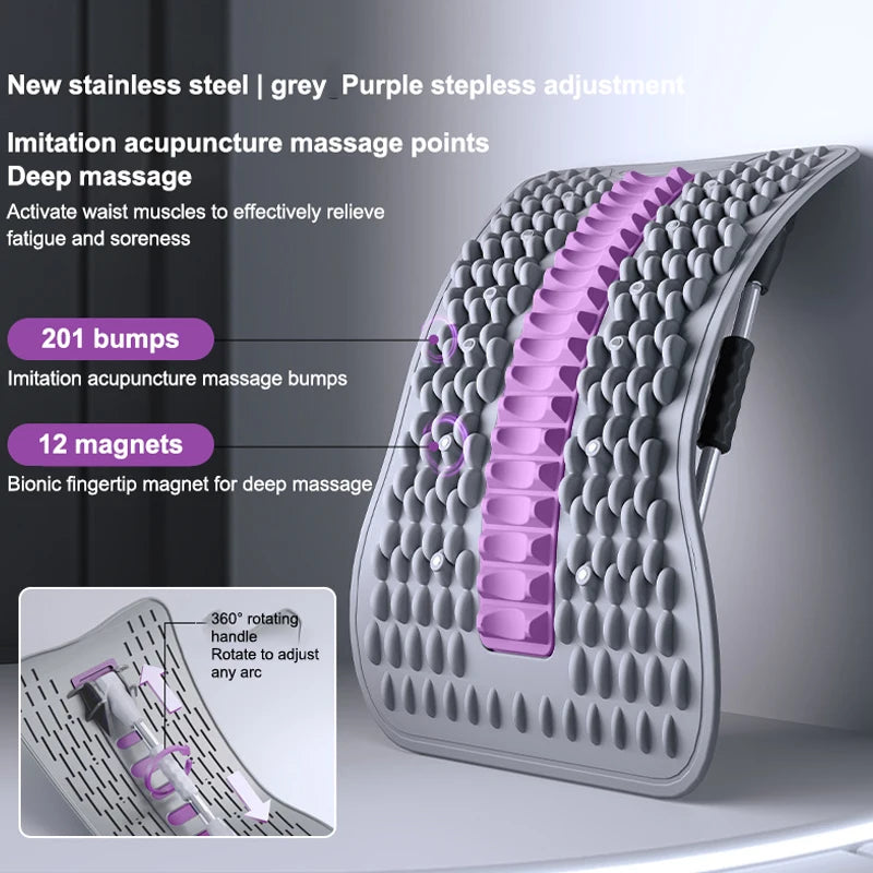 〔R〕Back Stretcher with Acupuncture Massage Nodes, Stepless Adjustable Lumbar Support Device for Lower Back Pain Relief