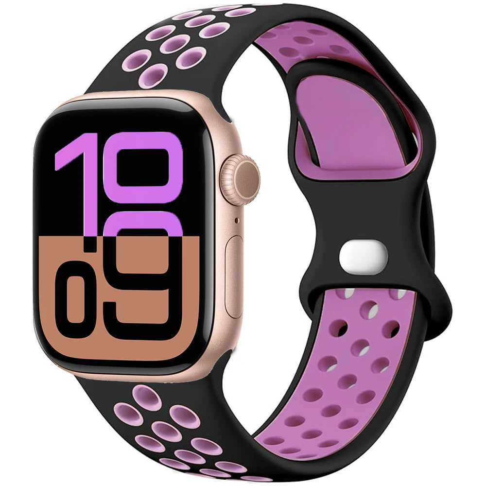 Silicone Strap For Apple Watch 11 10 9 8 7 46mm 45mm 42mm 41mm Ultra 3/2 49mm Breathable Bracelet Wristband iWatch 6 5 4 SE 44mm