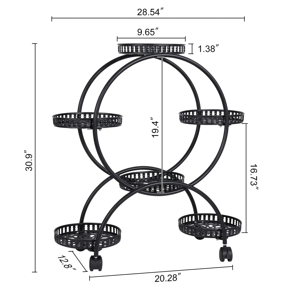 Heavy Duty Metal Plant Stand with Lockable Wheels Garden Cart Flower Pots Holder for Indoor Outdoor Use