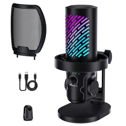 Tenlamp RGB USB Streaming Microphone, Professional Condenser Mic for PC Mac, Gaming Audio Equipment for Laptop Desktop Recording Podcasting YouTube Vlog Live Streaming Studio