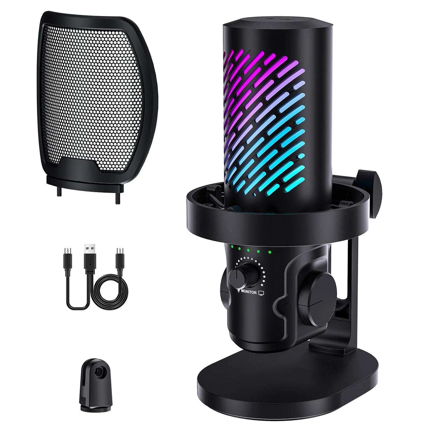 Tenlamp RGB USB Streaming Microphone, Professional Condenser Mic for PC Mac, Gaming Audio Equipment for Laptop Desktop Recording Podcasting YouTube Vlog Live Streaming Studio
