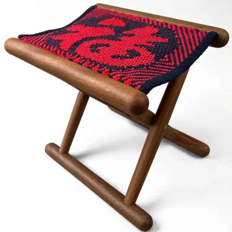 Portable Folding Stool for Outdoor Camping Lightweight Wooden Seat with Cotton Woven Top Home Travel Compact Folding Bench
