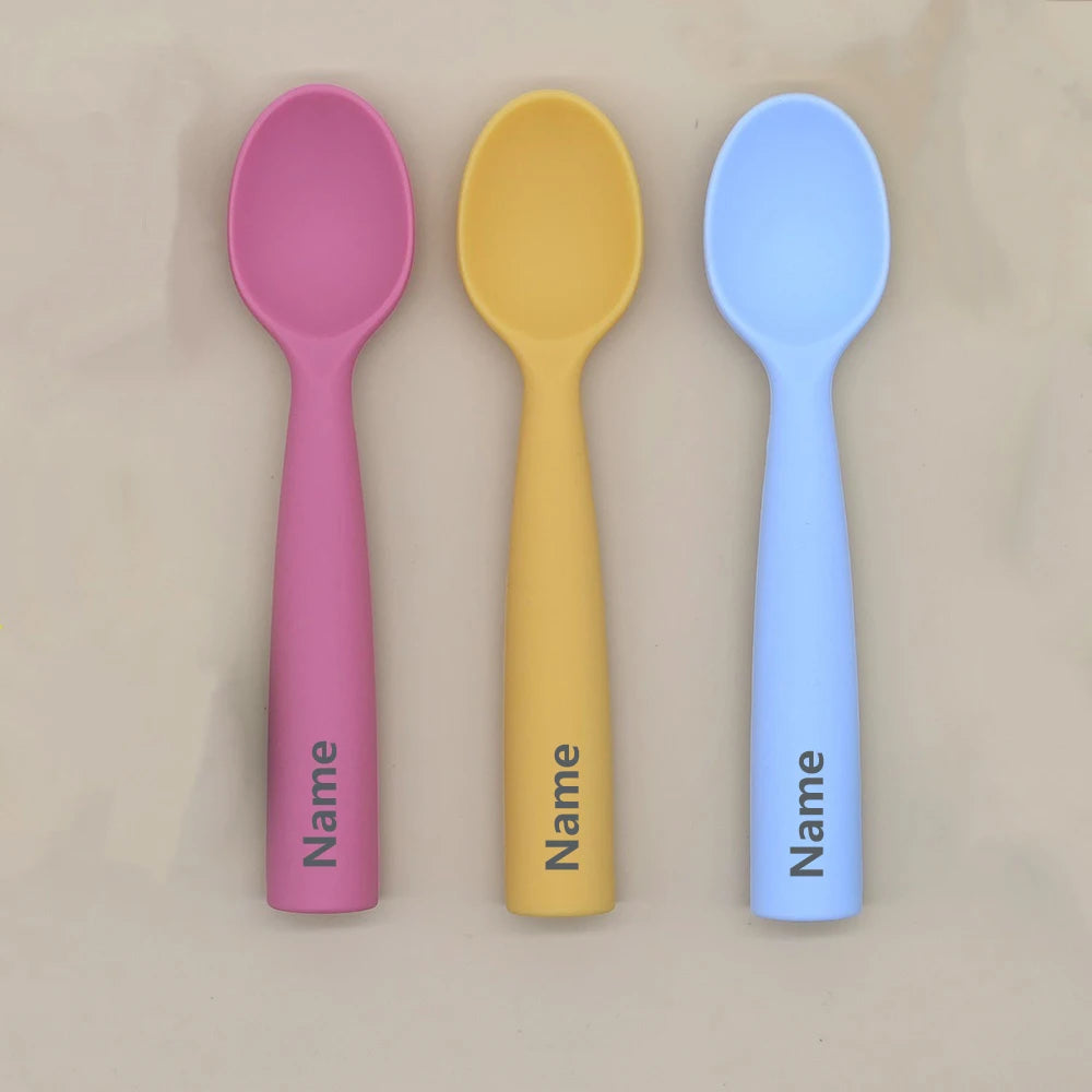 Silicone Spoon Personalized Custom Name Silicone Material Soft Spoon Baby Practice Use Suitable