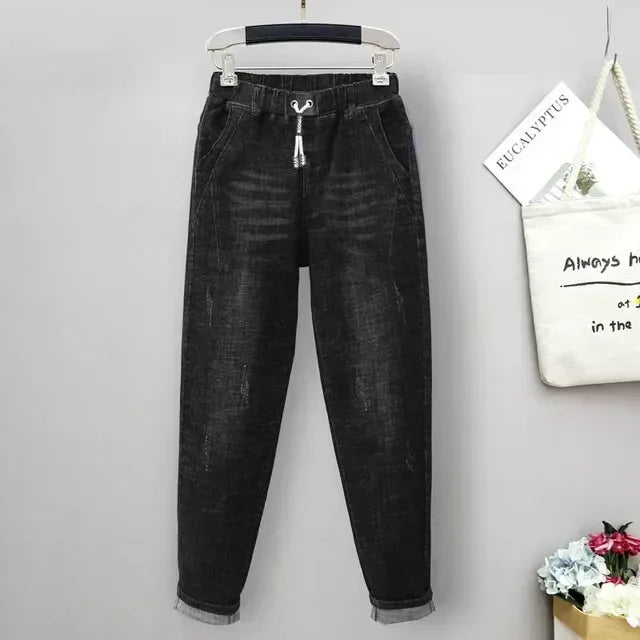XL-6XL Plus Size jeans for Women Mom Jeans Woman Elastic High Waist Blue Baggy Jeans Denim Ripped Jeans Female Harem Pants