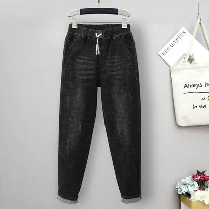 XL-6XL Plus Size jeans for Women Mom Jeans Woman Elastic High Waist Blue Baggy Jeans Denim Ripped Jeans Female Harem Pants