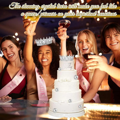 8 Pcs Silver Queen Crown Birthday Cake Topper for Women Rhinestone Crystal Tiara Wedding Happy Birthday Cake Decoration Foam