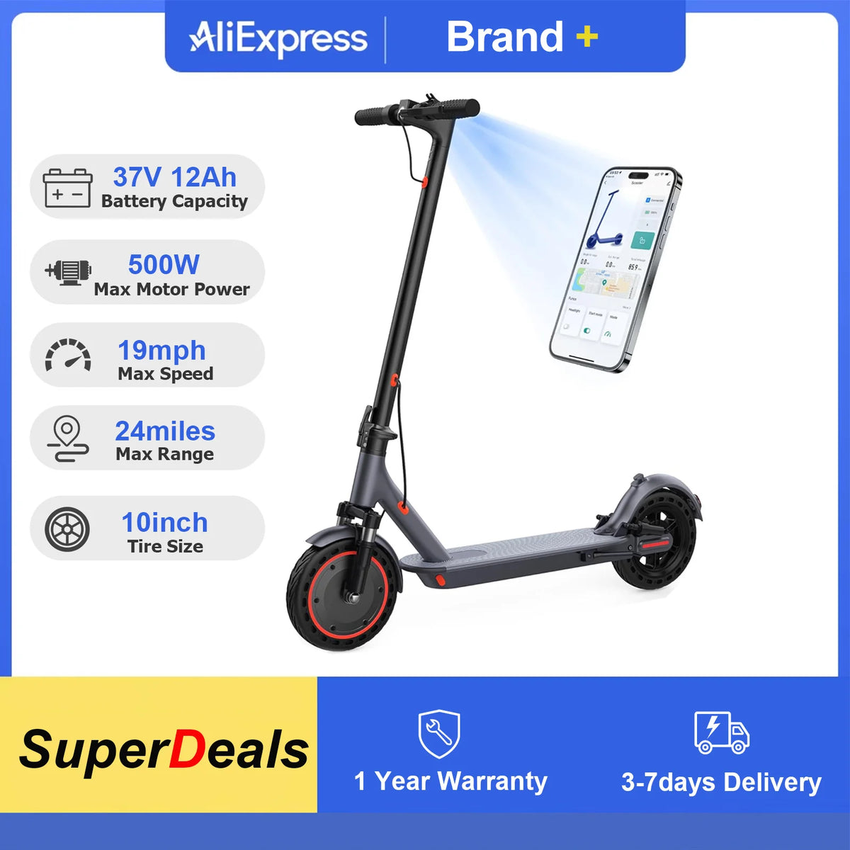 10inch Electric Scooter 500W Brushless  Motor 22MPH Max Speed APP Smart Scooter Shock-absorbing Anti-skid Folding Electric Scooter