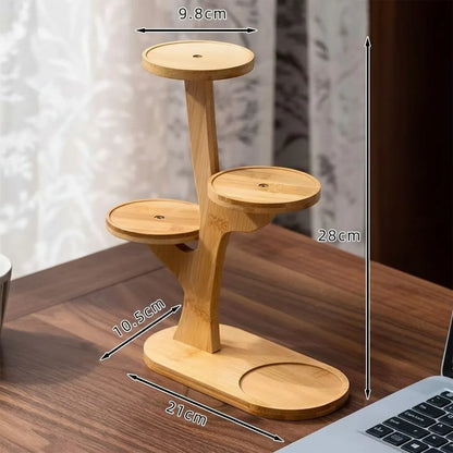 1pc Stable Bamboo Plant Stand Tree-Shaped Multi-Tier Flower Pot Holder Desktop Decor Flowerpot Tray Home Office