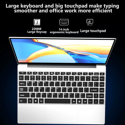 LENO 14.1"Ultra Slim Laptop Windows11 16GB 2TB SSD Gamer Notebook Intel 4405U 1920*1080 Display Office Study Gaming Computer PC