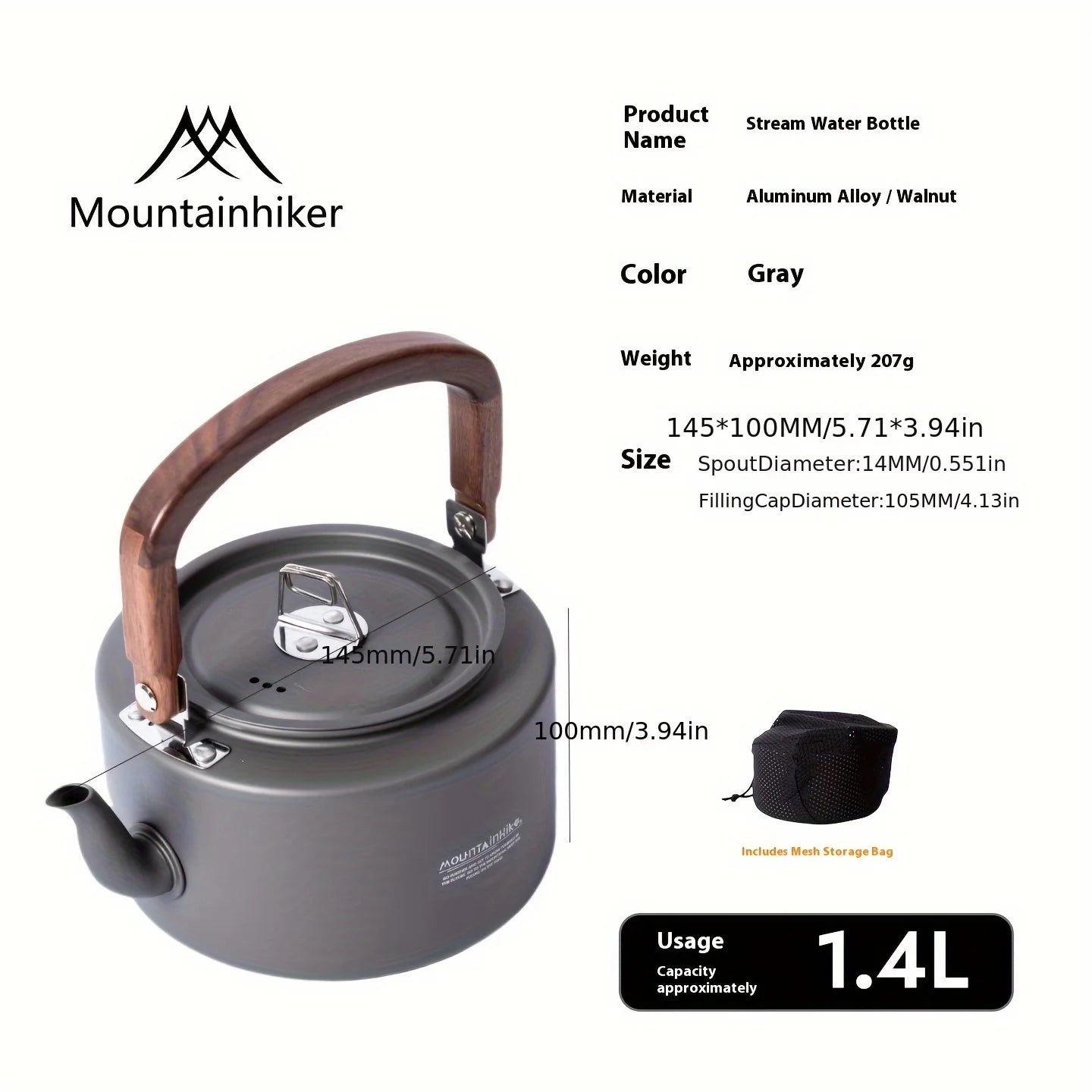 Camping Tea Kettle-New Aluminum Alloy Construction, Wooden Handle, Portable Outdoor Kettle for Camping, Hiking, Durable Cookware