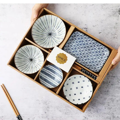 Japanese Retro Dinner Set Plates and Dishes Ceramics Bowl One Meal Dinnerware Home Sets Exquisite Gift Box