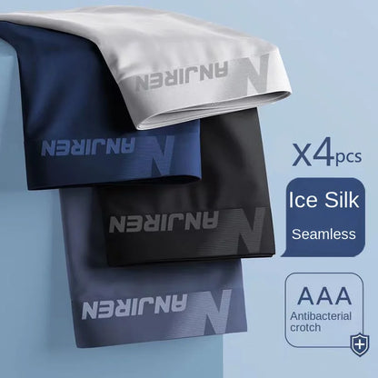4Pcs Men's Underwear Ice Silk Mesh Boxer Shorts Sexy Panties Man Underpants Thin Male U Convex Lingerie Wholesale Lots L-6XL