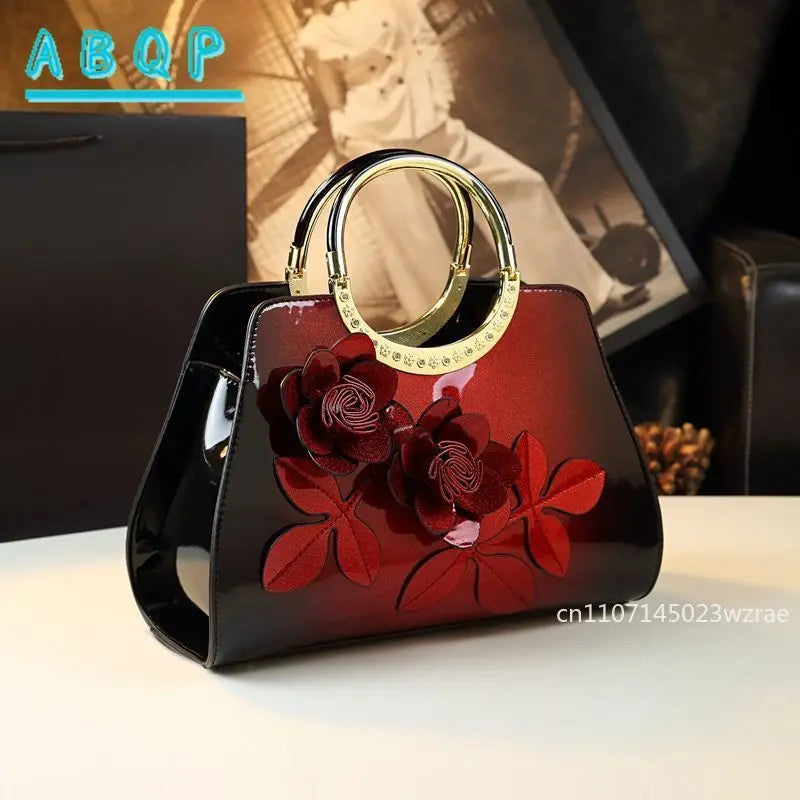 ABQP New Women's Handbag Large Capacity Shiny Fashionable Women's One-shoulder Crossbody Luxury Brand 3D Flower Women's Bag