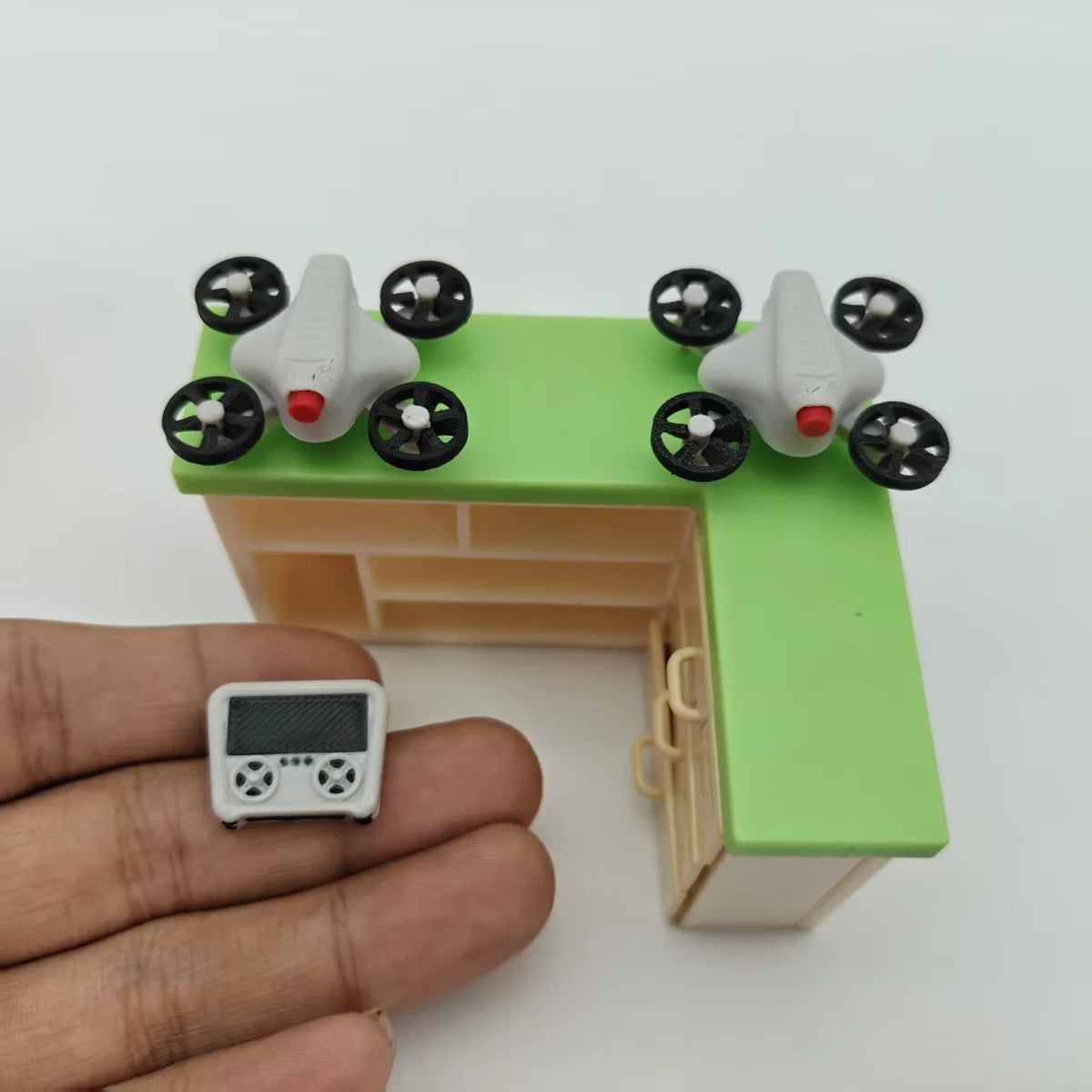 1set 1:12 Dollhouse Mini Drone UAV Aircraft Accessory Fake Model with Remote Control Scene Prop Miniature Home Decor Decoration