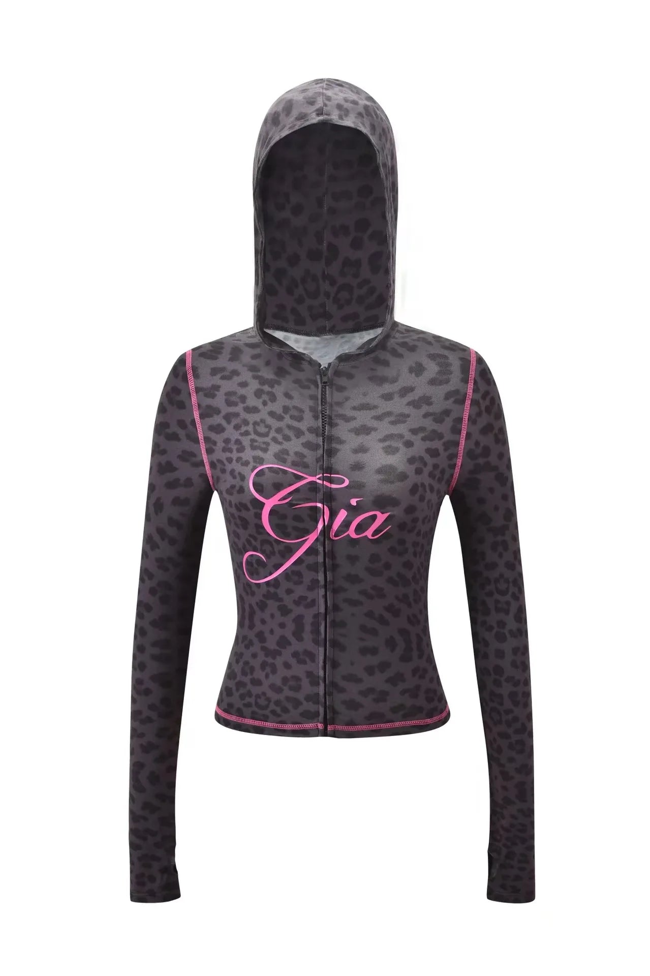 GIA Front Shoulder Slim Fit Jacket Pants Set with Letter Print Design Hooded Zipper Snake Pattern Short Fit Streetwear