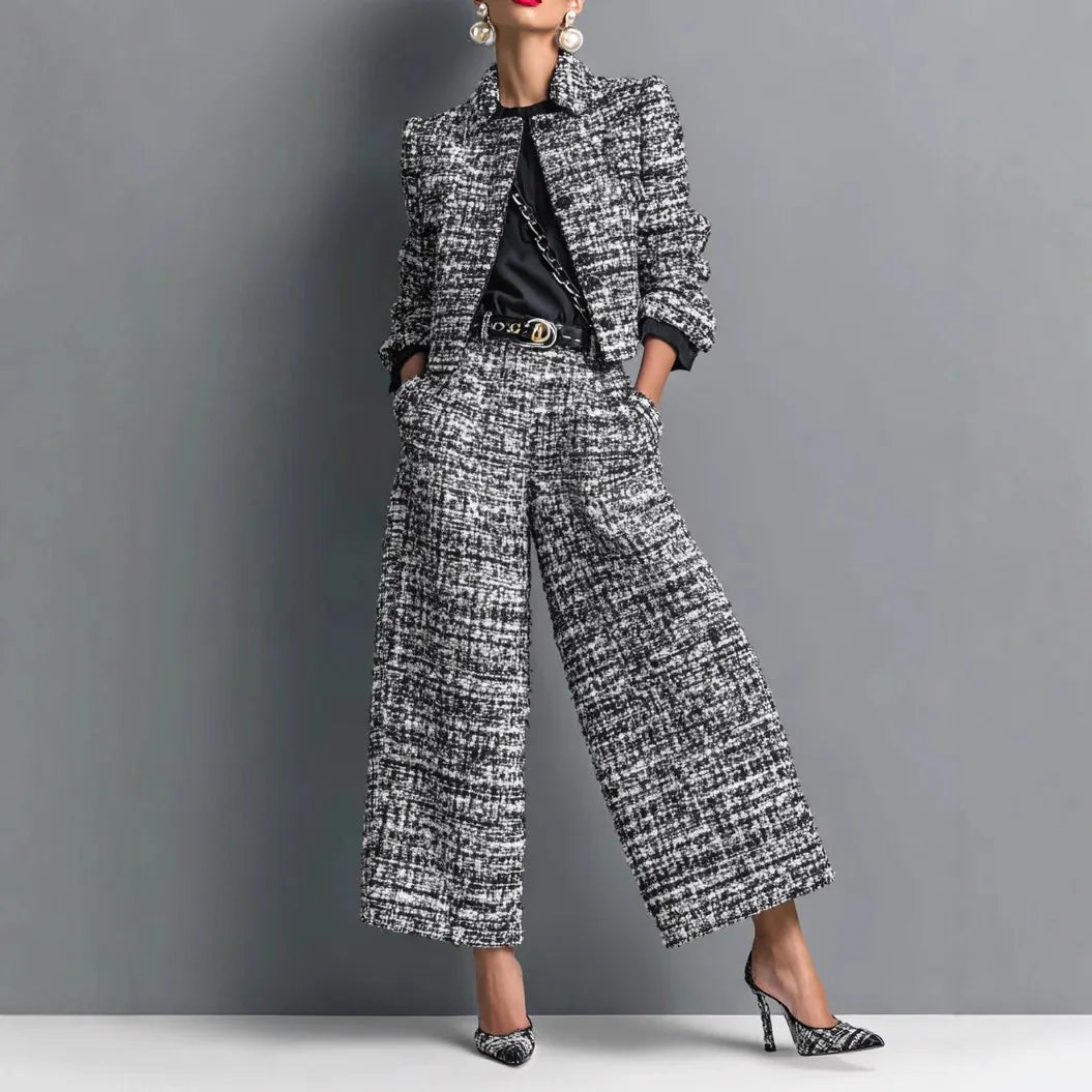 Women's Elegant Short Jackets With Wide Leg Pants Two Pieces Sets Winter New Stand Neck Button Coats Casual Autumn 2026 Outfits