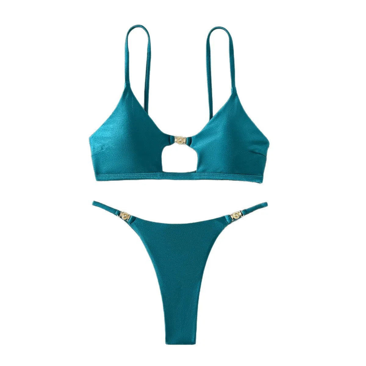 New Sexy Sheen High-Cut Bikini Set Shiny Swimwear for Women Push Up Triangle Top Brazilian Cheeky Bottom Beach Pool Vacation