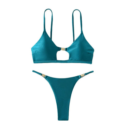 New Sexy Sheen High-Cut Bikini Set Shiny Swimwear for Women Push Up Triangle Top Brazilian Cheeky Bottom Beach Pool Vacation