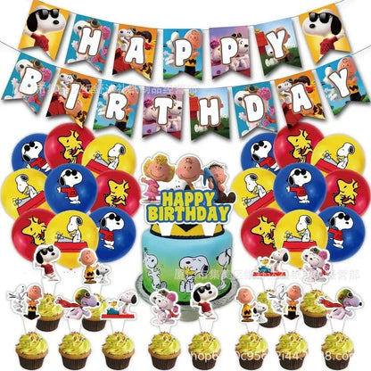 Happy Birthday Party Decorations Dog Banner Flag Foil Latex Balloons White Anime Supplies Baby Boy Girl Kids Cute Toy Gifts