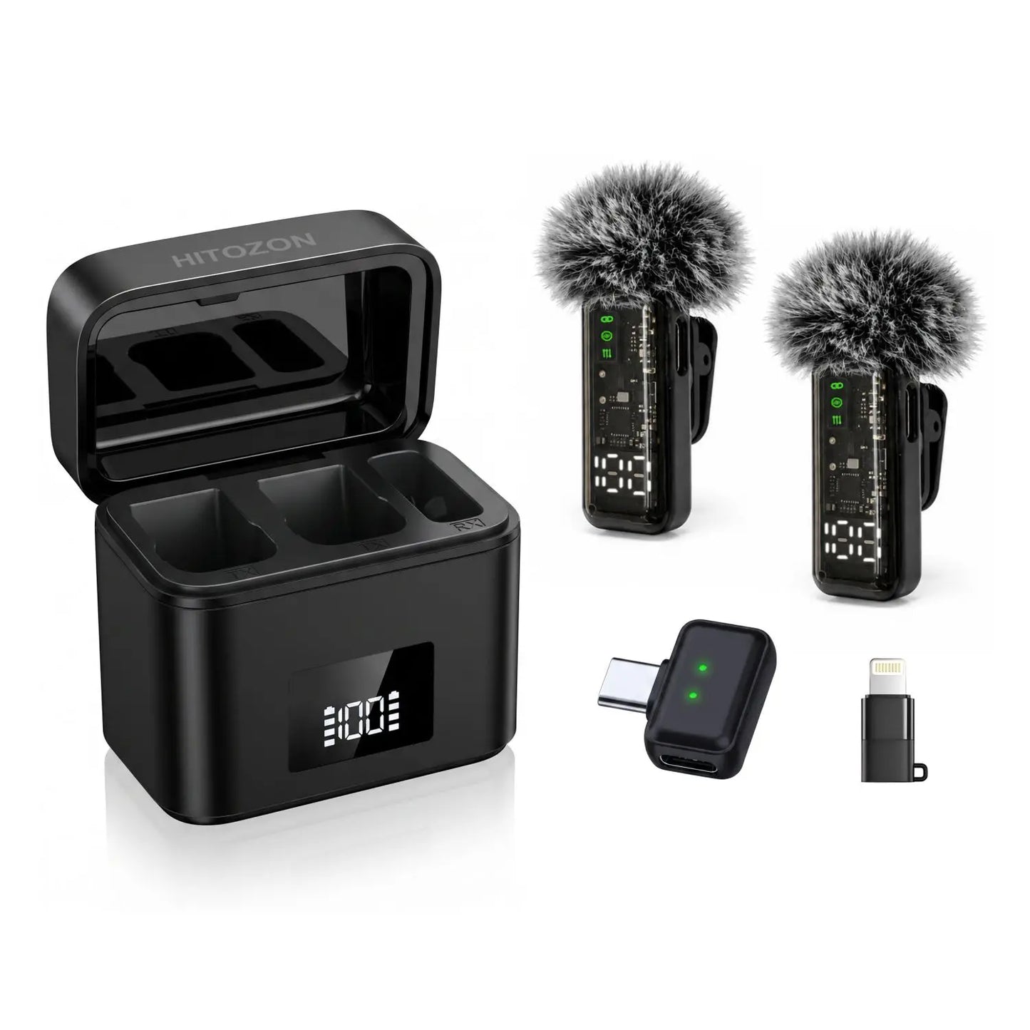 Wireless Lavalier Microphone, AI Noise‑Reduction Lapel Mic With Charging Case, Plug‑and‑Play for iPhone Android Vlog Live Stream