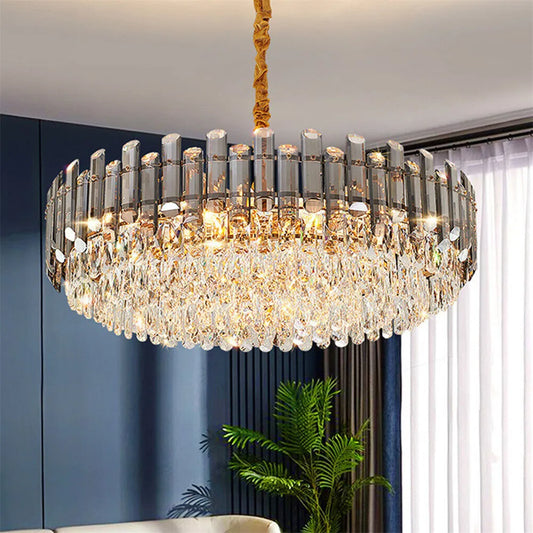Round Crystal Chandelier | E14 Gold-Tone Pendant | Dining Rooms, Living Rooms & Bedrooms