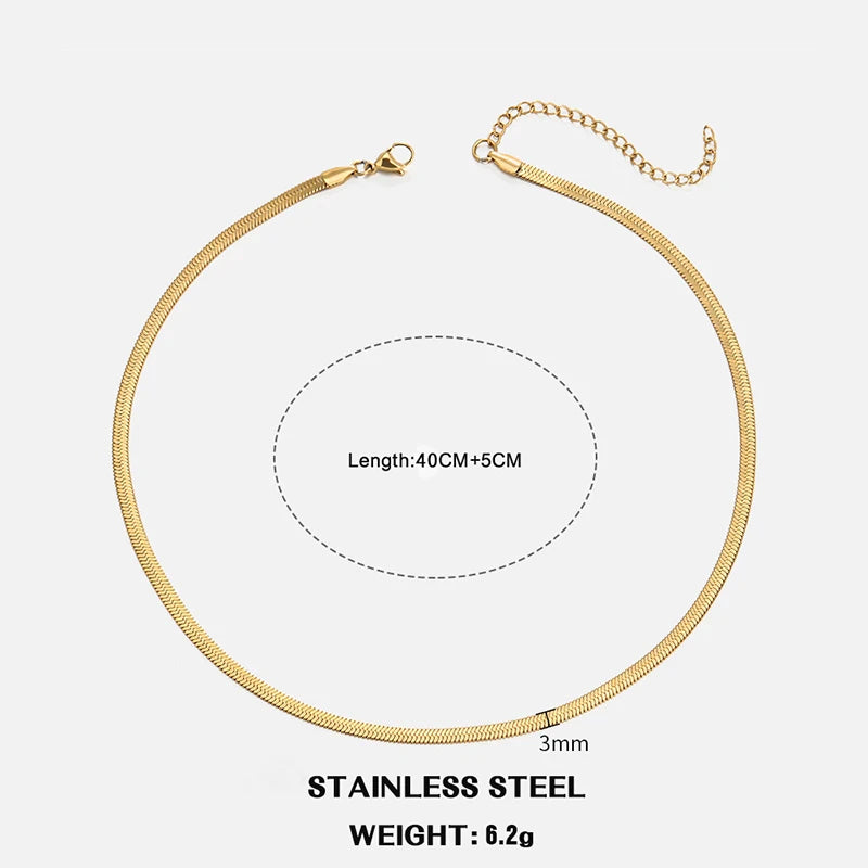 Hot Classic Unisex Flat Snake Chain Choker Necklace For Women Stainless Steel Herringbone Gold Silver Color Fashion Jewelry Gift