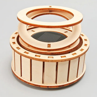 DIY Solar-Powered Double-Ring Rotating Toy Kids Fun Tech Handmade STEM Science Experiment Wooden Assembly Educational Gift