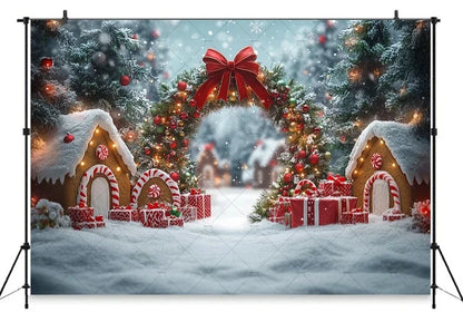 Christmas Gingerbread House Candy Vine Arch Theme Banner Background, Birthday Party, Home Decoration Photography Backdrop Cloth